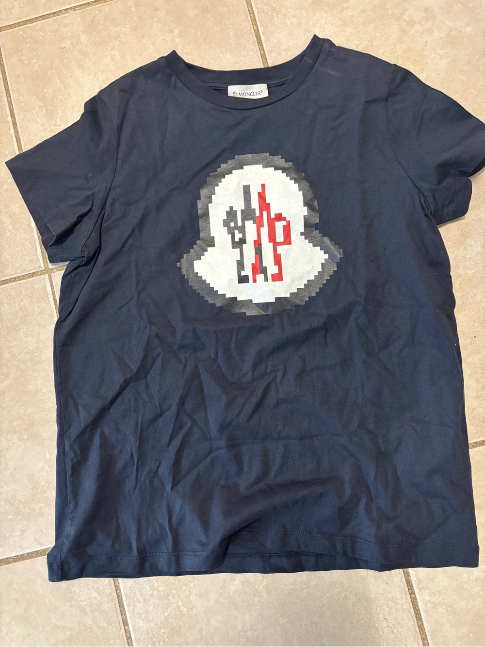 Moncler kids blue t shirt with pixelated logo size 16